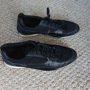 Hugo Boss Men's Sneakers Black Leather textile suede Casual Shoes size 44/ US 11